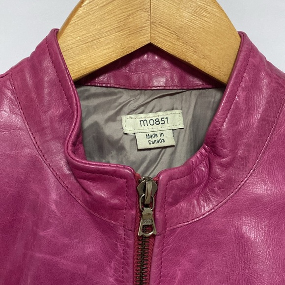 m0851 Magenta Leather Cropped Jacket Made in Canada - Picture 7 of 12